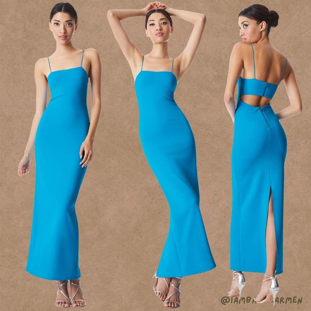 Alice +Olivia 🎀 NWT Flattering Spaghetti Strap Aqua Maxi Dress